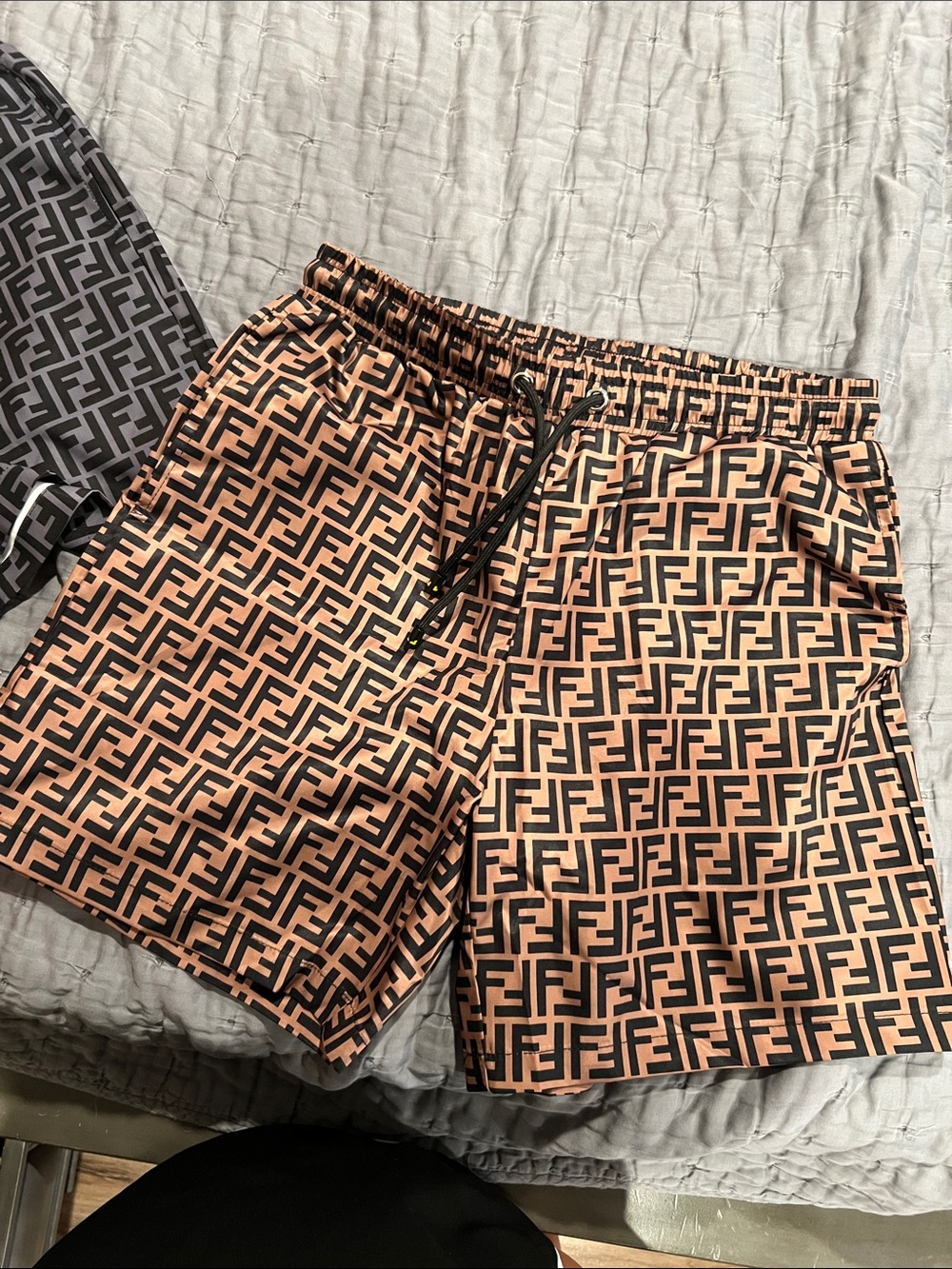 Fendi Peach and Black Logo-Print Athletic Shorts